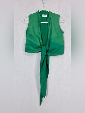 OOAK Psophia S/M Green Tie-Front Sleeveless Top